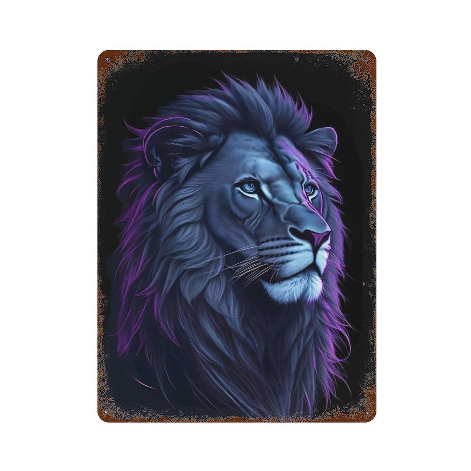 Rust Effect Lion Face Weathered Tin Sign 15.7"x11.8", Retro Wall Decor for Garage, Bar And Workshop Decor
