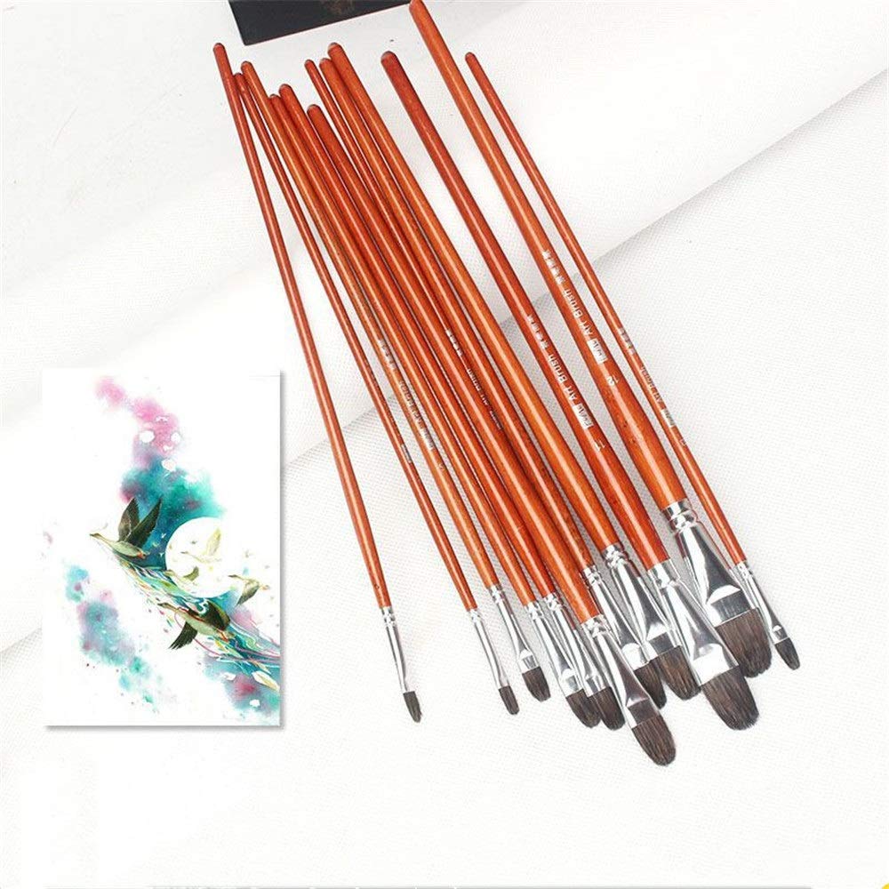Pinselsets 12 Stück Künstler Acrylbürste Pinsel for Acrylöl Aquarell und Gouache-Malerei für Anfänger Profis