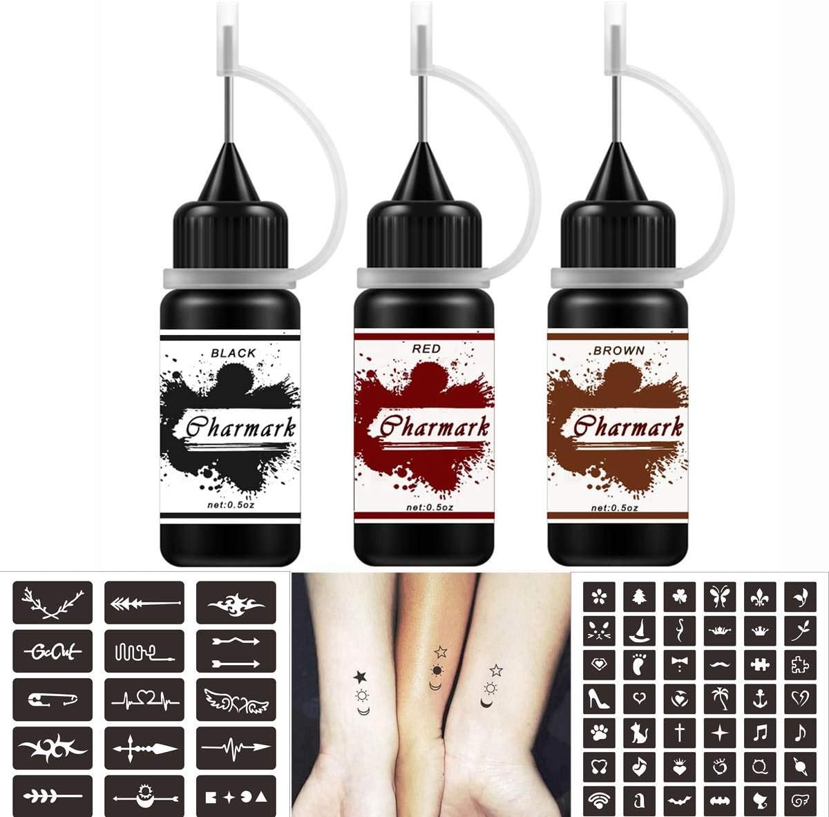 Charmark Temporary Kit for Women Men, Semi Permanent Ink Summer Trend Art Painting DIY Fake Freckles 84 Pcs Stencils - Full Kit 3 Colors (Black+Red+Brown)