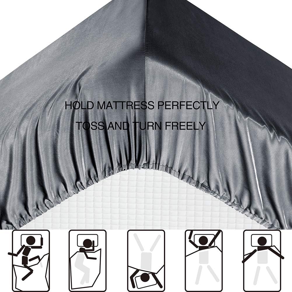 Satin Bed Sheets Queen Sheet Set, Grey Silk Sheets, 4 - Pieces Soft Bedding Set with 1 Deep Pocket Fitted Sheet,1 Flat Sheet,2 Pillowcase
