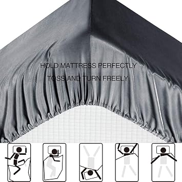 LuxBedding Satin Bed Sheet Set, Cue Size Sheets, 4 Piece, Gray