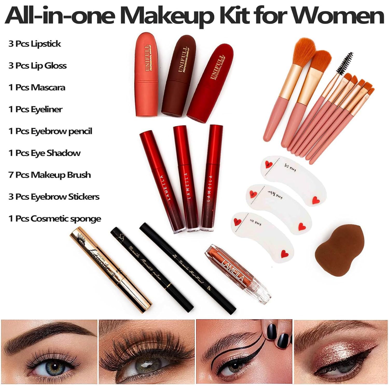 UNIFULL Paleta de maquillaje profesional de 190 colores para mujeres, set completo de maquillaje todo en uno para mujeres