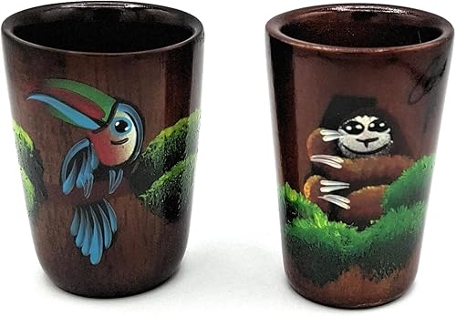 Miniatura 9 de Vaso de chupito de tequila de madera - Pintado a mano con diseño de perezoso de selva tropical costarricense - 1.5 oz fl o 1.5 fl oz (perezoso)