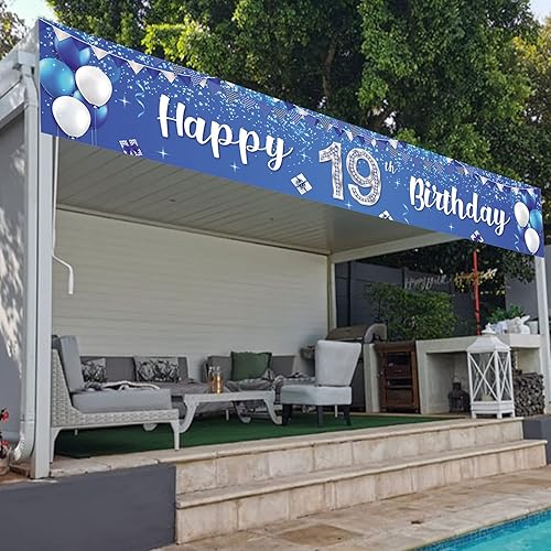 Miniatura 6 de Cartel de feliz cumpleaños número 19, globos de regalo de cristal con estrellas brillantes y confeti, decoración temática para hombres y mujeres,