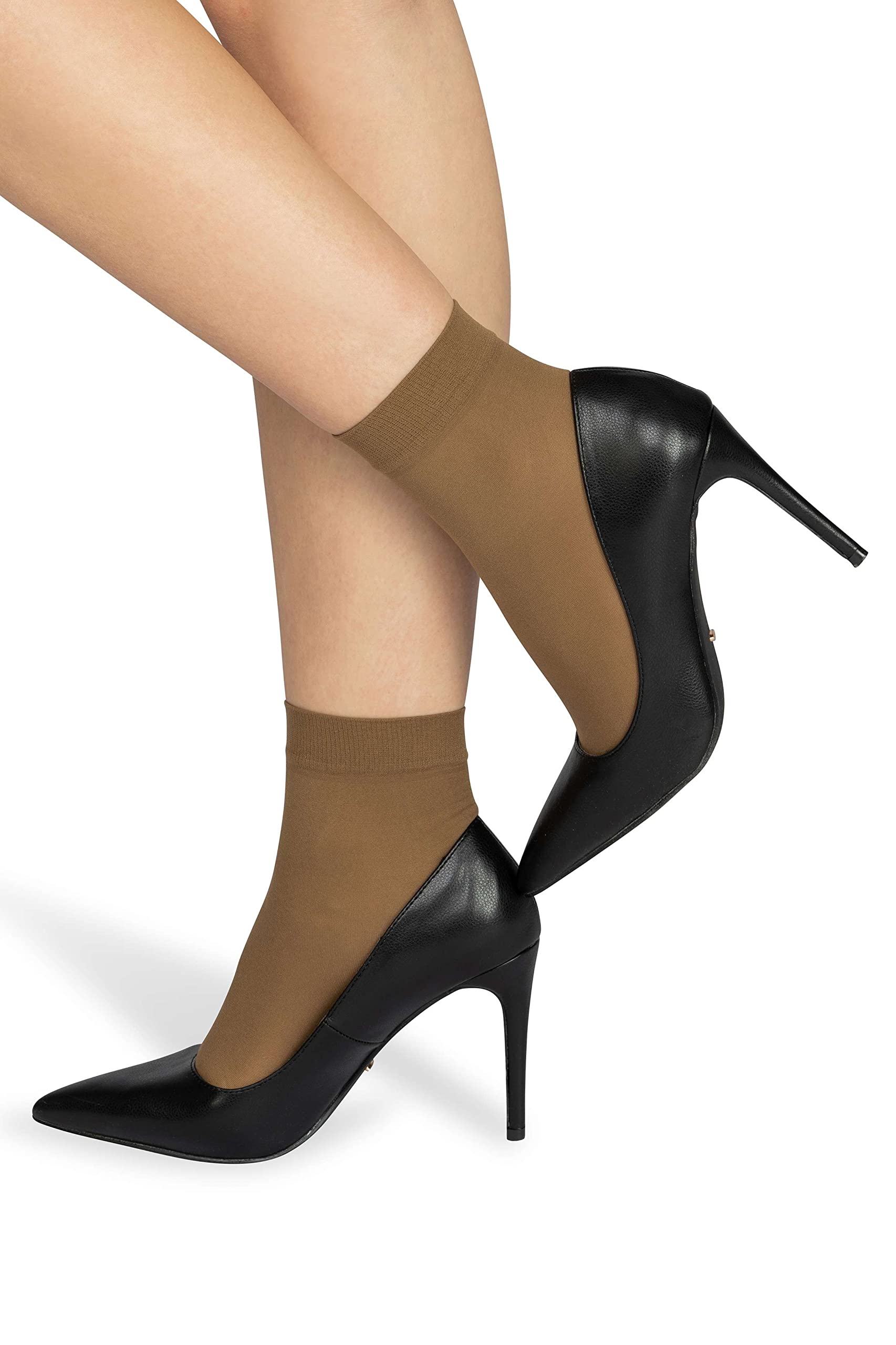 NOQ Women Socks Above Ankle Plain 40 DEN Opaque Microfiber Matte Classic with Comfort Top One Size Casual Office Ladies Socks Mira, Beige