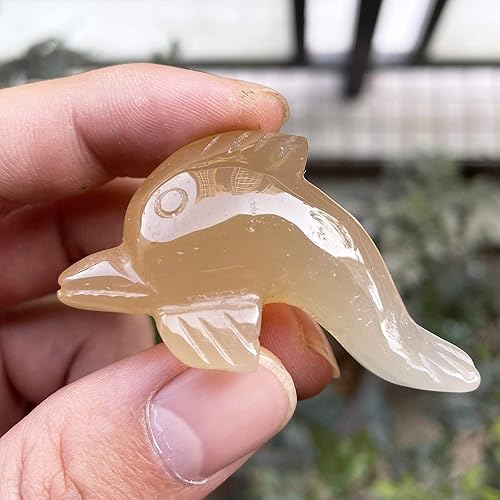 Miniatura 3 de Fekuar Figura de delfín saltante de cristal tallado de 2 pulgadas, piedra curativa estatua de animal del océano, escultura para decoración del
