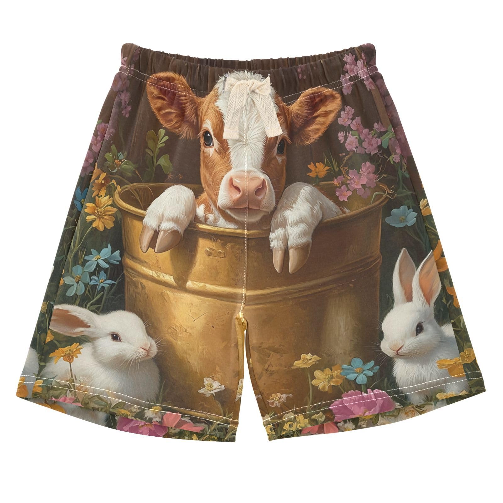 UMIRIKO Cute Bucket Highland Cow Bunny Easter Unisex Baby Toddler Cotton Shorts with Drawstring 2T 202c0692