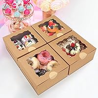 Vista 3 de 60 cajas de panadería con ventana, 6 x 6 x 3 pulgadas, cajas de galletas Kraft para pastelería (marrón)
