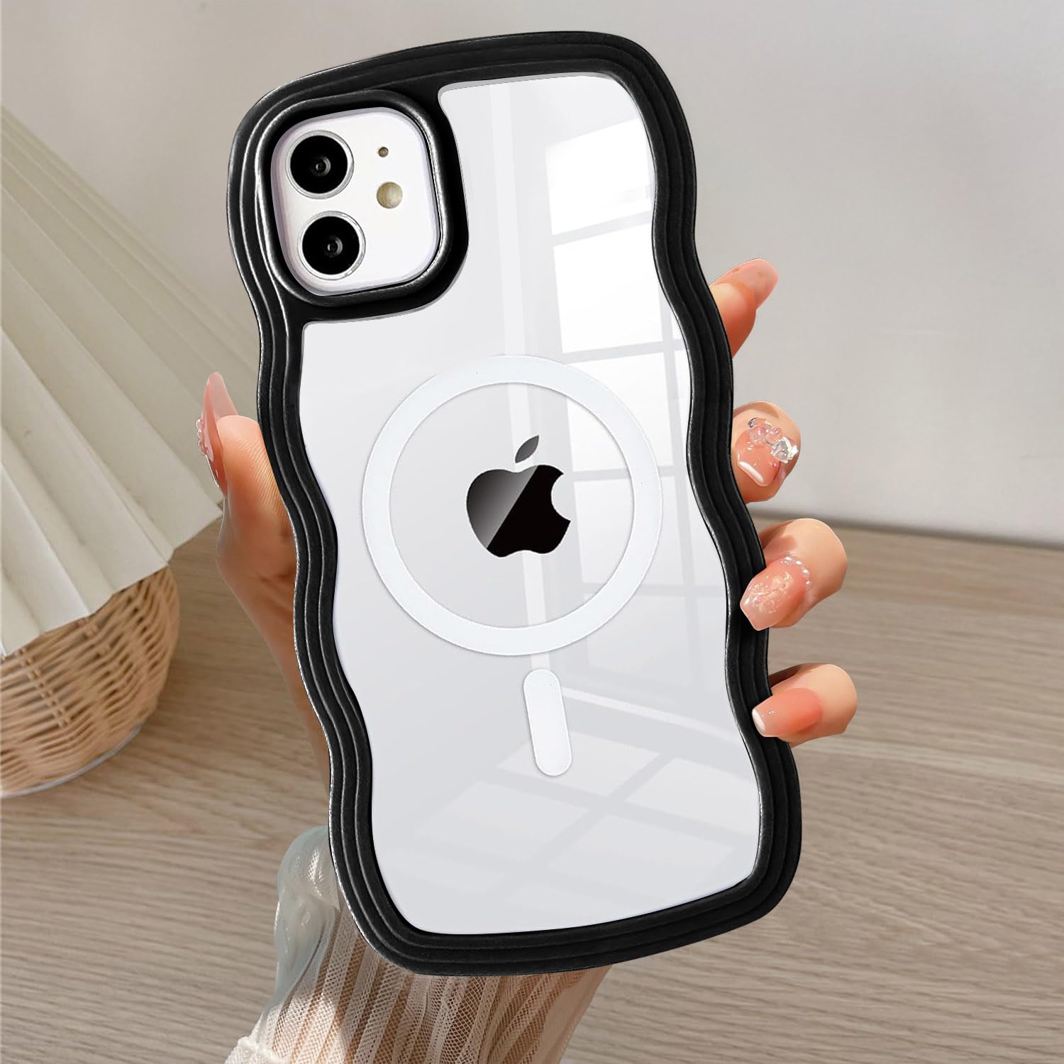 QLTYPRI Magnetic for iPhone 12/12 Pro Case Compatible with Magsafe,Cute Curly Wave Frame Clear Case for Girls Women,Transparent TPU Bumper Shockproof