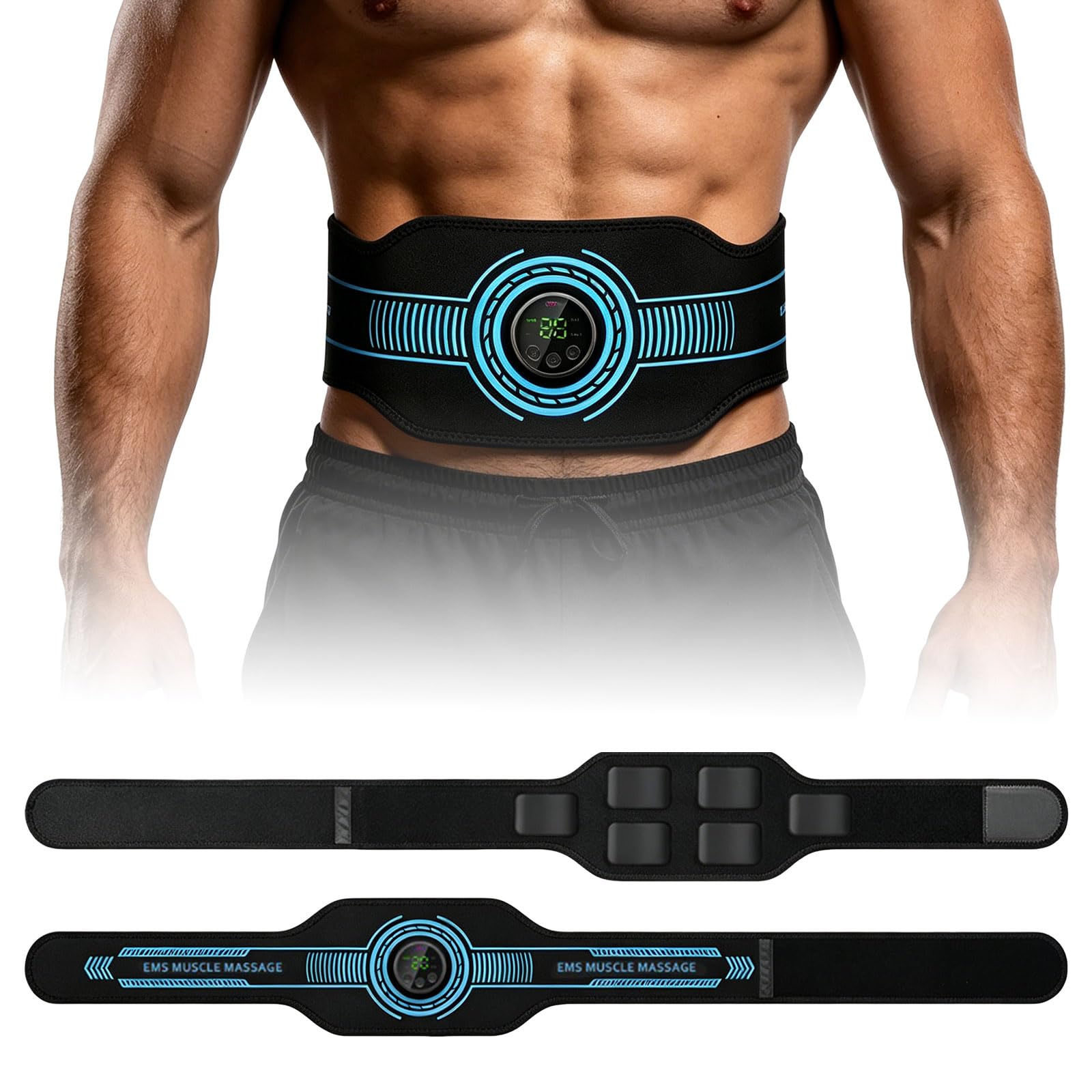 EMS Electroestimulador Abdominal, Abdominales Electroestimulacion, con 10 Modos y 39 Niveles de Intensidad, Electroestimulador Muscular Recargable Por USB, Apto Tanto para Hombres Como para Mujeres