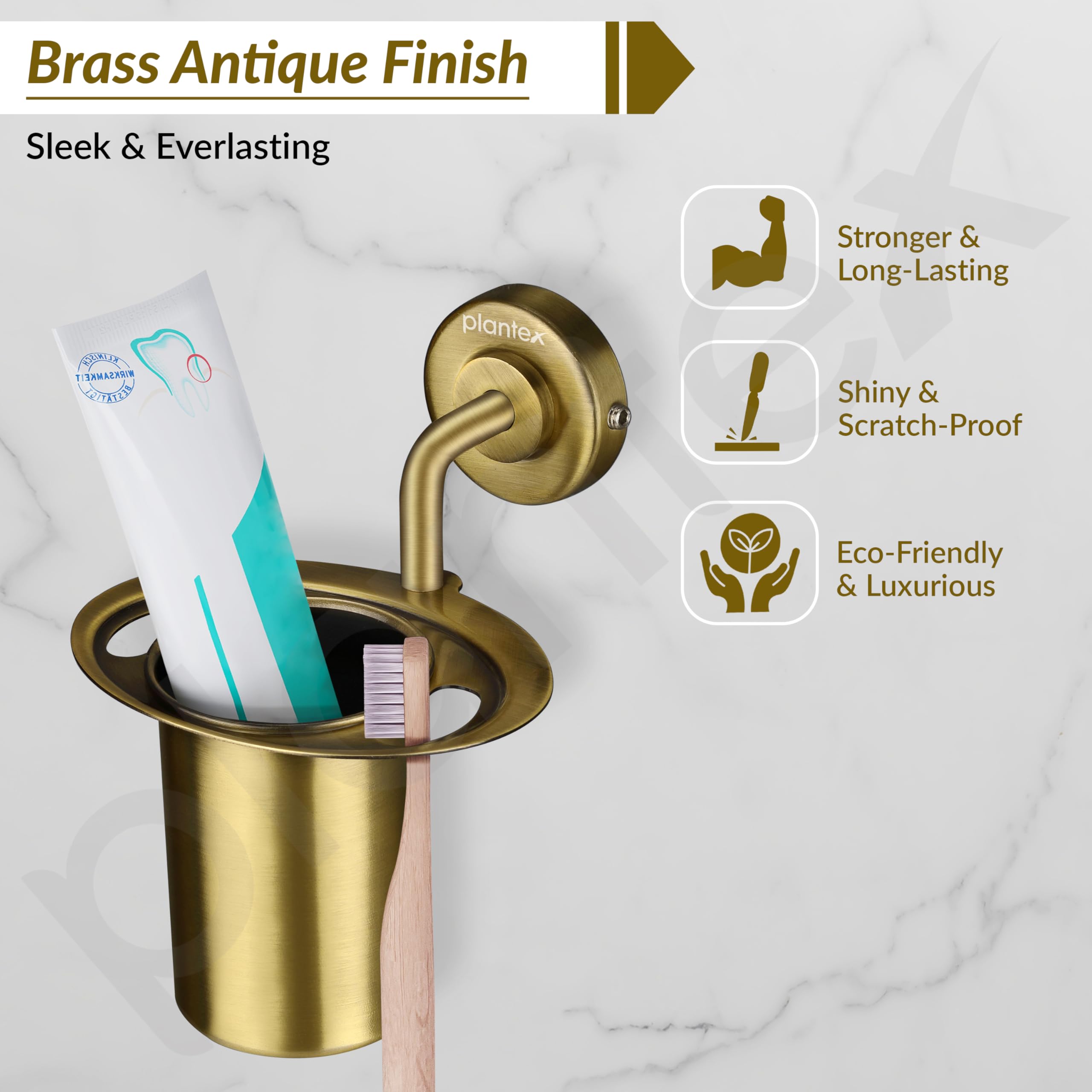 Plantex 304 Grade Stainless Steel Tumbler Holder/Tooth Brush Holder/Bathroom Accessories - Daizy (Antique) 2