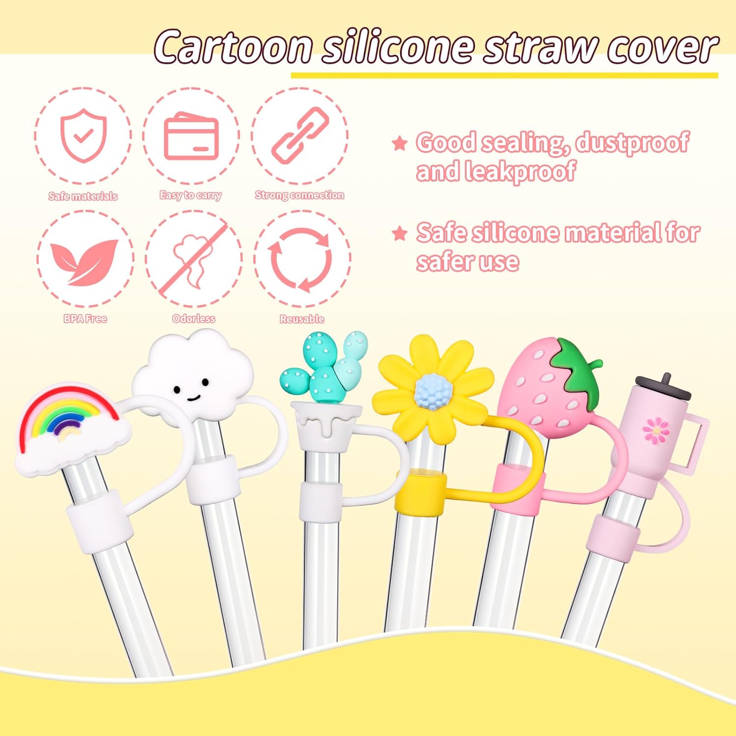 Straw Cover for Reduce Tumbler 40 oz, 50 oz, 24 oz, Silicone Straw Covers Cap for 10mm Straws, Reusable, BPA Free - 6PCS - Image 4