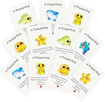 12 Sets of Valentines Day Pocket Hug Cards, Ocean Animals Encouragement Pocket Hug Cards, Keepsake Exchange Cards for Colleagues and Family,Small Emotional Support Gifts, Easter Eggs Fillers, Long-Distance Gifts