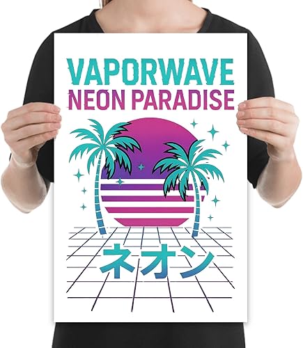 Miniatura 2 de Póster retro con diseño de siluetas de palmera al atardecer, acabado de papel brillante de 13 x 19 pulgadas, arte de pared para estudio de música o