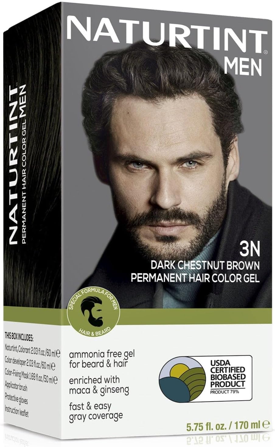 Naturtint Mens Permanent Hair Color for Hair Beard and Mustache (3N Dark Chestnut Brown)