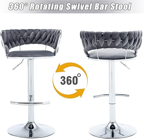 Miniatura 40 de Juego de 2 taburetes de bar de terciopelo giratorios con base de metal dorado, taburetes de bar modernos de altura de mostrador para cocina, pub,