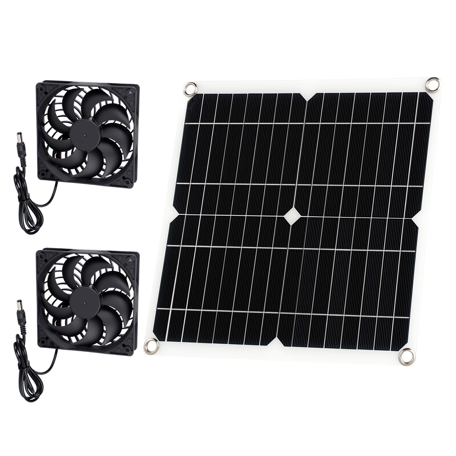 Ventilateur de panneau solaire 12 W - Ventilateur d'extraction solaire avec double ventilateur CC - Échappement de fenêtre pour hangars, poulaillers, serres, niches pour animaux domestiques