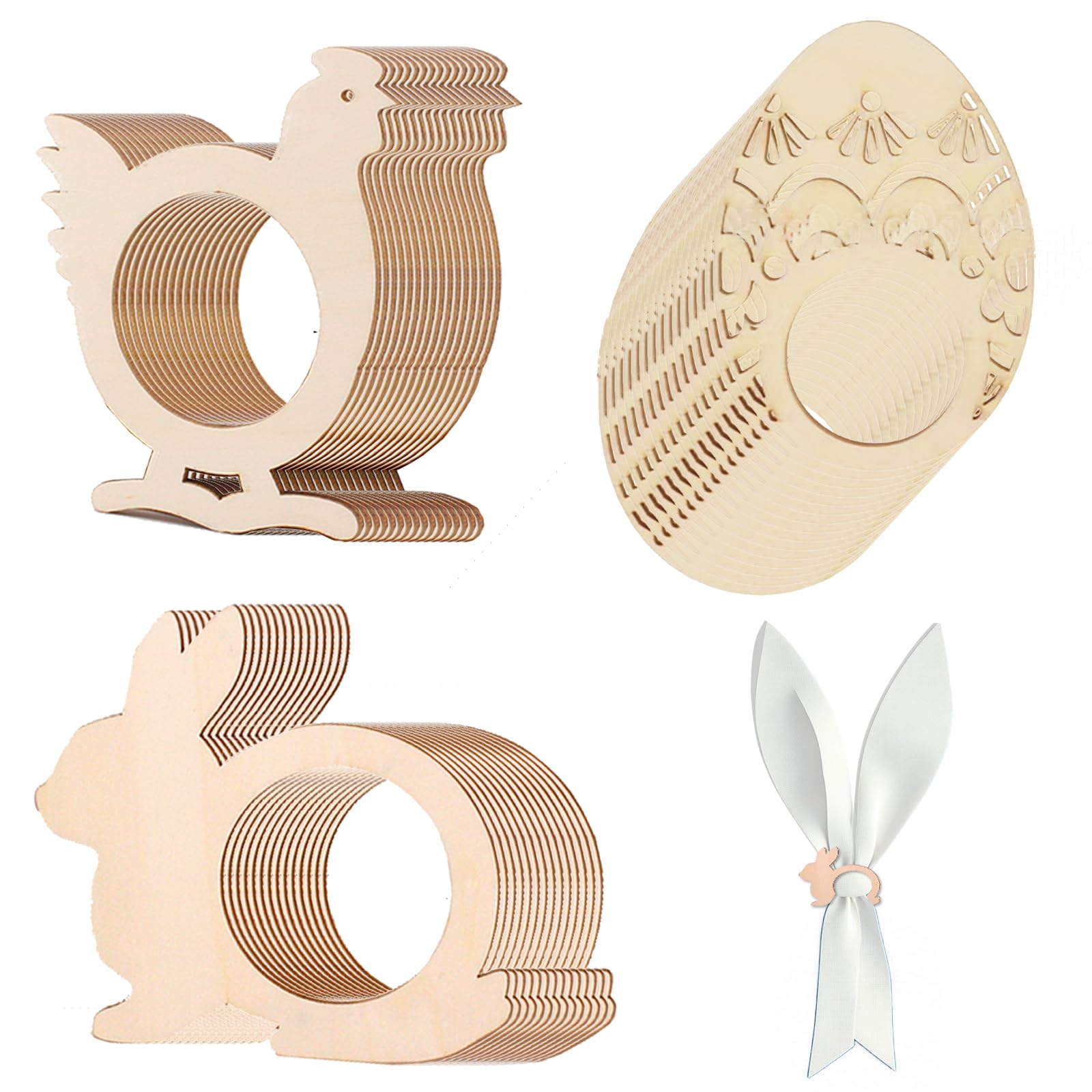 12 Anelli Portatovaglioli Pasquali In Legno - Coniglietti E Uova, Decorazione Tavola - Foto 14