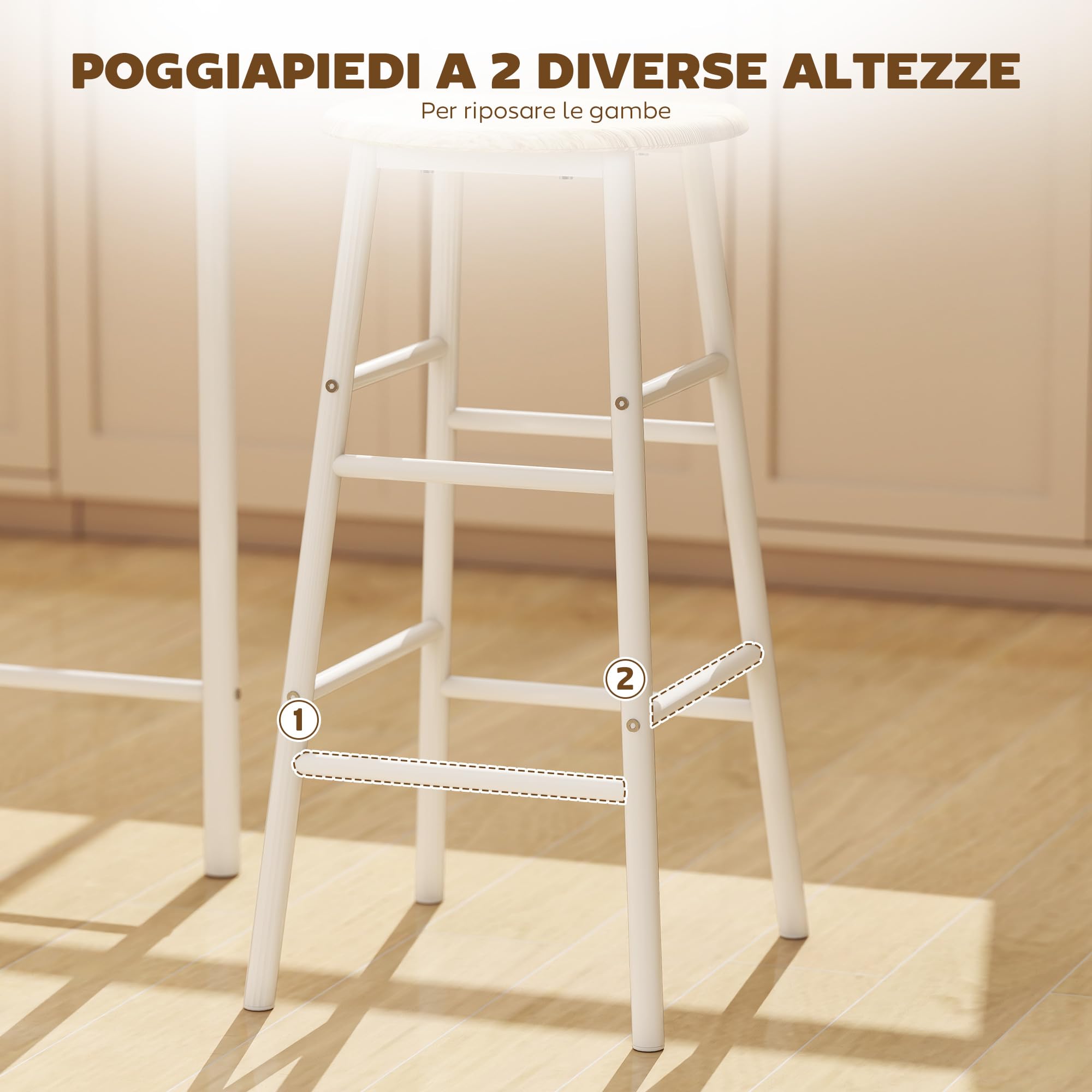 HOMCOM Set Bancone Bar con 2 Sgabelli Alti in Legno Stile Nordico, Tavolo Alto con Mensola e Sgabelli Cucina con Poggiapiedi, Bianco