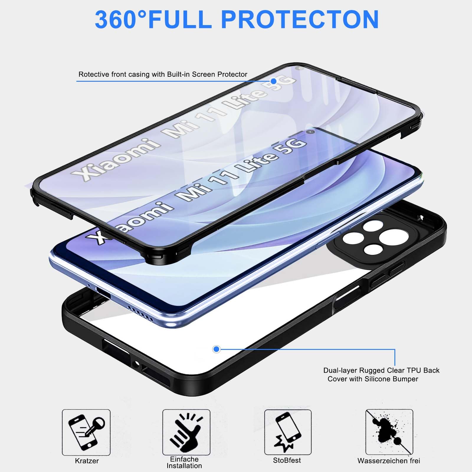JIAFEI Cover Xiaomi Mi 11 Lite Con Finestra – Custodia A Libretto In Ecopelle, Supporto, Nero