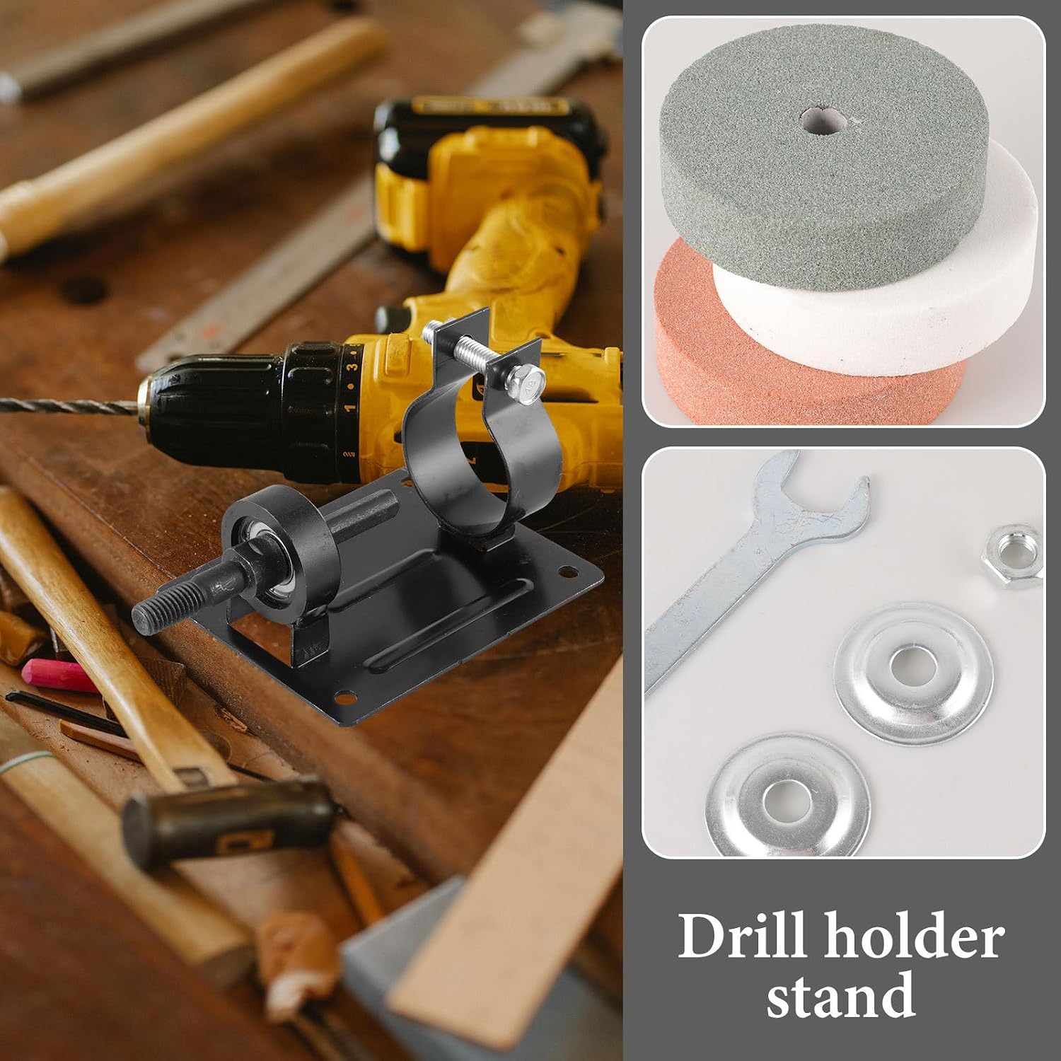 BESPORTBLE Sturdy Metal Drill Holder Stand with Vise Clamp for Convenient Drilling Operations, Workbench Accessory for Secure and Stable Grinding and Polishing Tasks