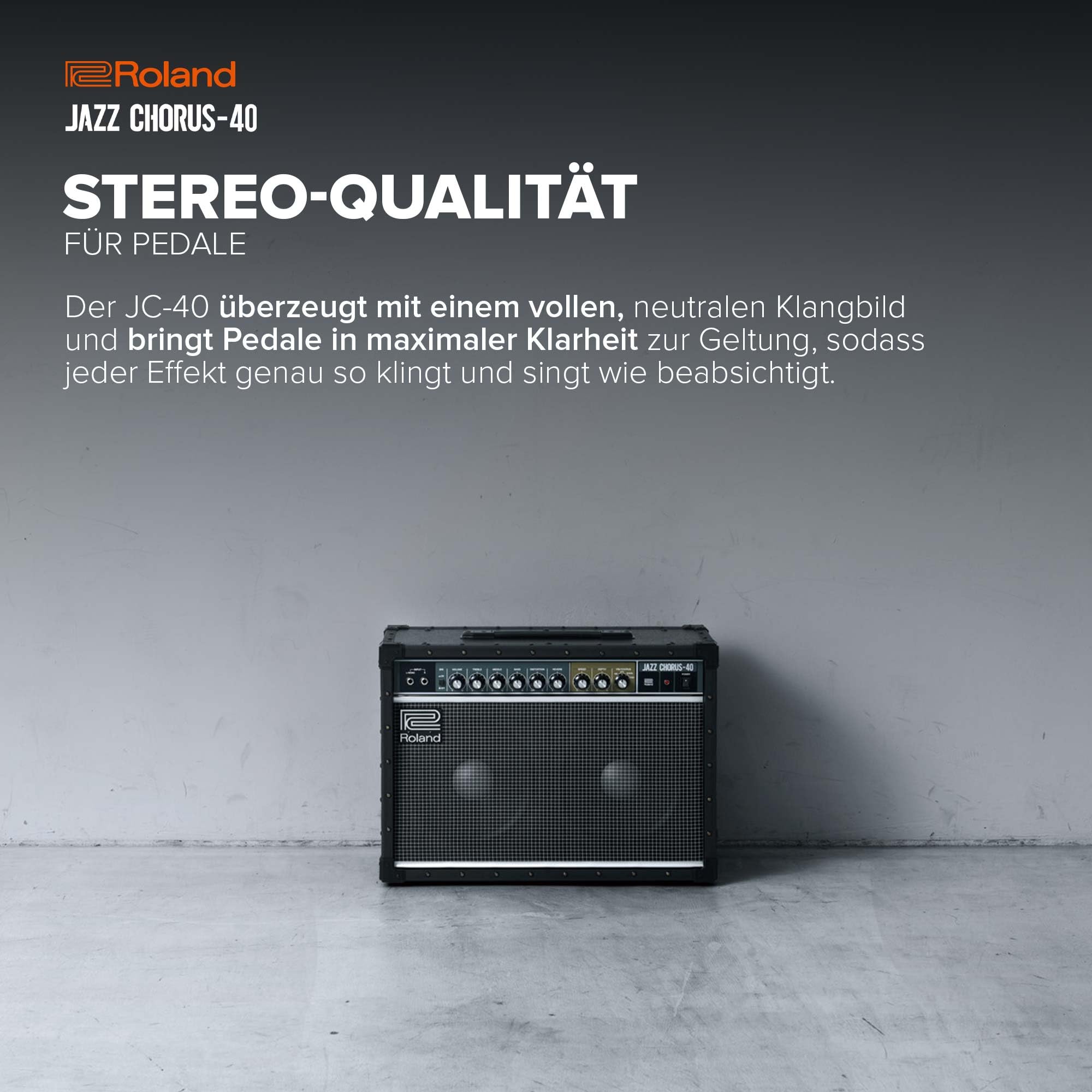 Roland JC-40 Jazz Chorus | Kompakter Gitarrenverstärker | Legendärer JC Clean-Sound | Einzigartiger Dimensional Space Chorus Effekt | Leistungsstarker 40 Watt Stereoverstärker | Zwei 10” Lautsprecher
