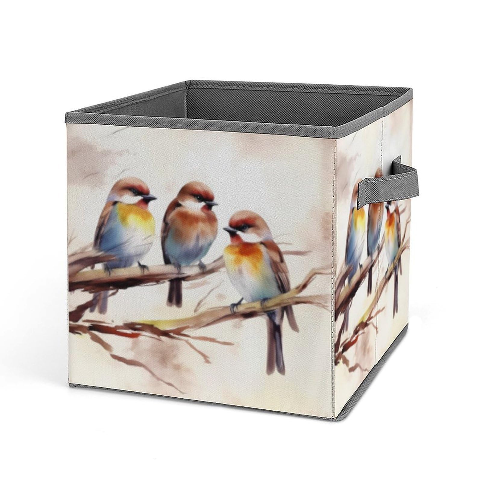BTCOWZRV Birds Resting On Tree Branch Cube Storage Bins - 11 Inch Heavy Duty Fabric Closet Bins for Shelves, Cube Organizer - Collapsible Storage Boxes with Handle Decorative Clothing Storage Baskets