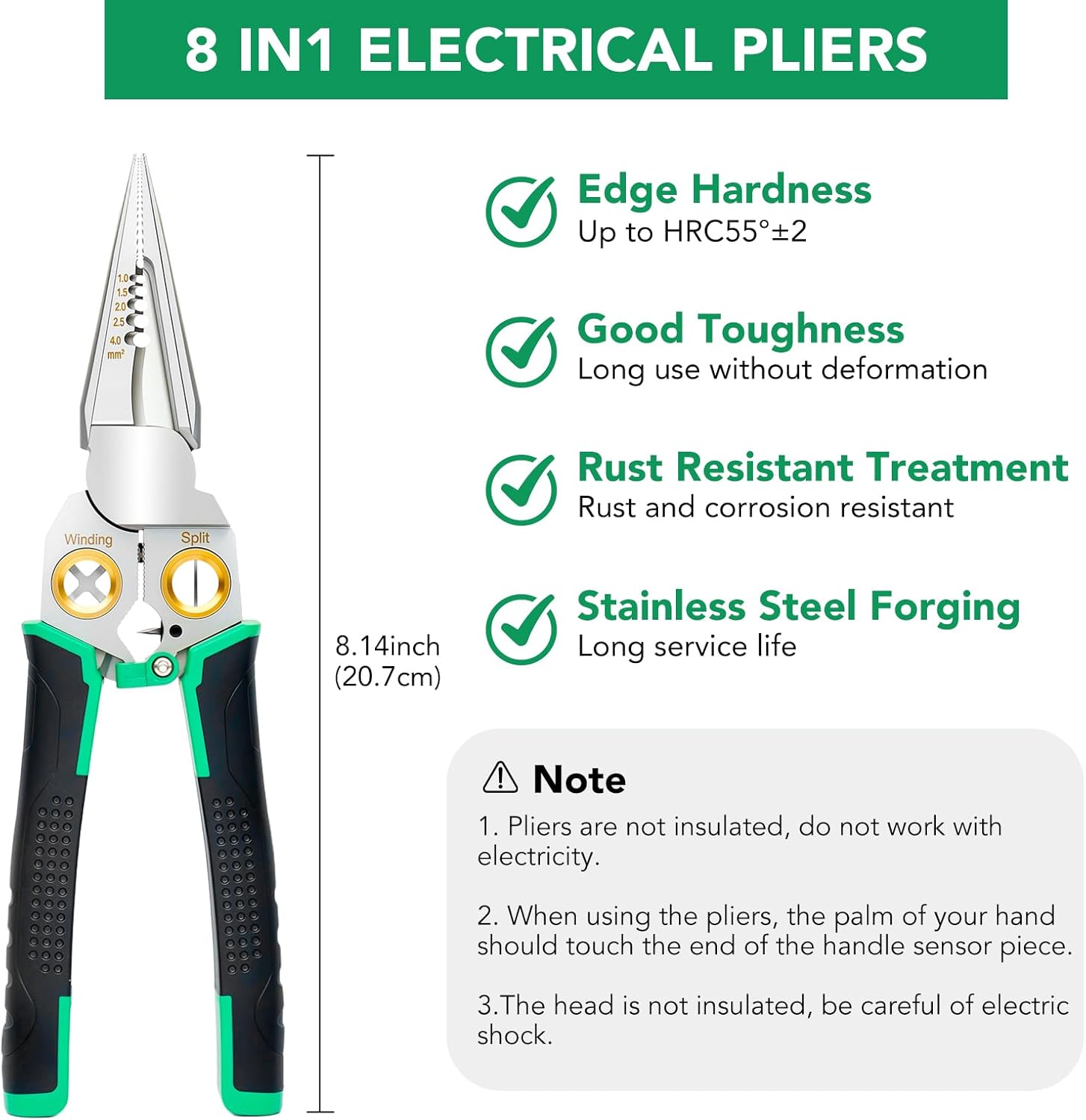 8-in-1 Wire Stripper, Multifunctional Wire Stripper Crimper Cable Cutter Pliers, Professional Wire Cutters Electrical Wire Crimper, Wiring Tools, Electrician, HVAC, Car Repair Tool