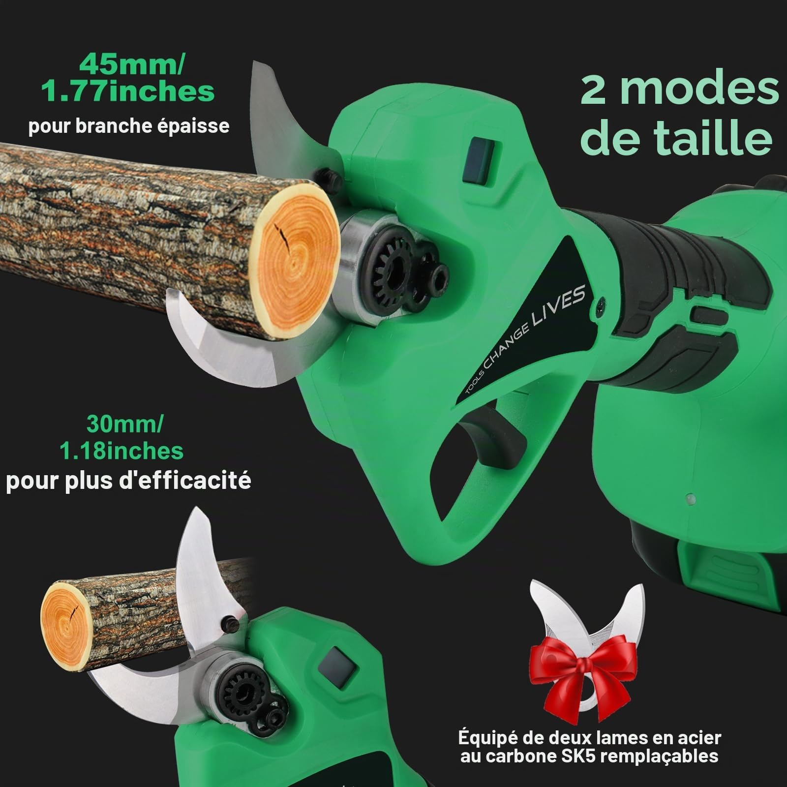 Secateur Telescopique Electrique - 45mm Sécateur électrique avec 2 batteries 21 V/2000 mAh - sécateur à batterie avec perche avec Lame SK7, Secateur electrique sans Forbici Potatura Elettriche