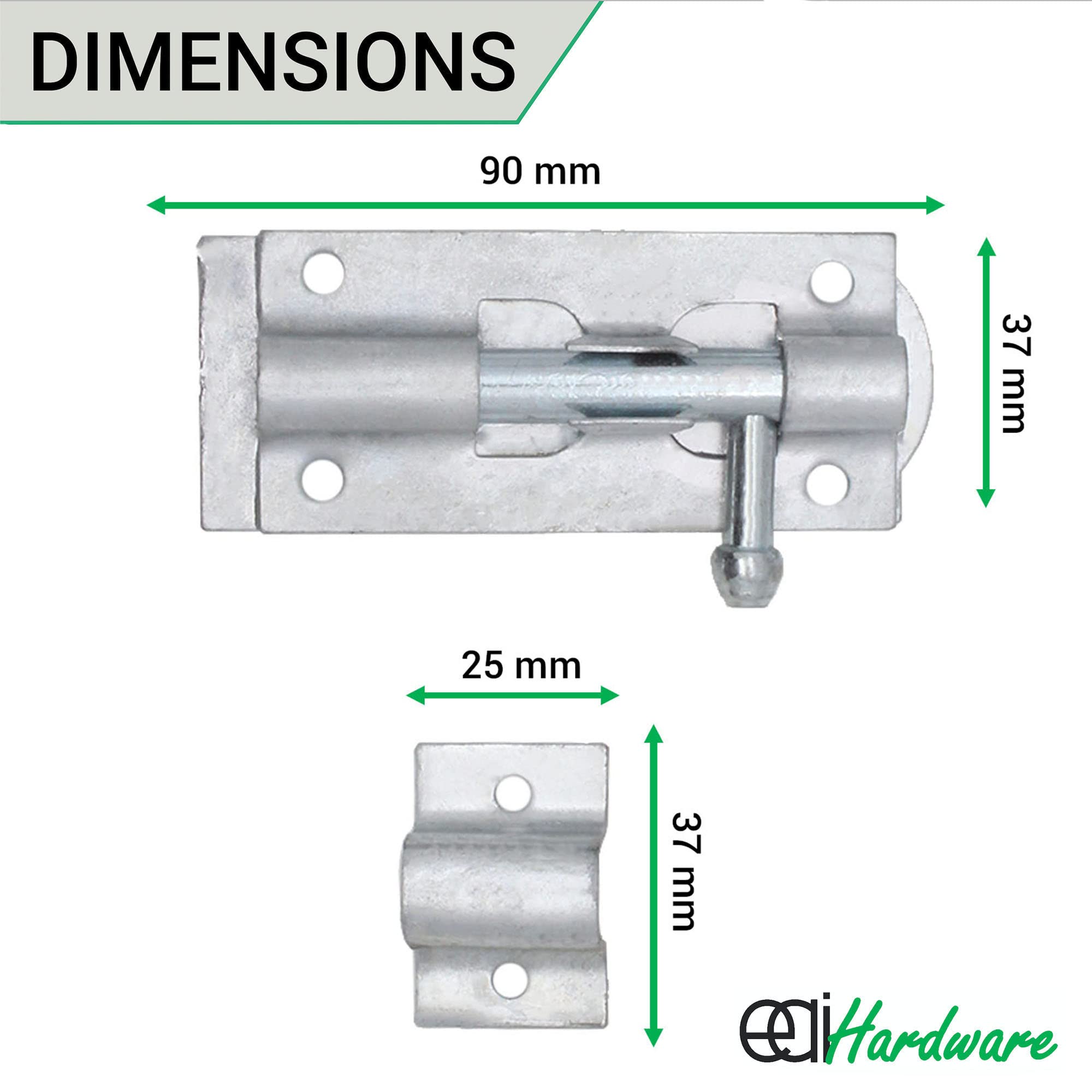 EAI Heavy Duty Tower Bolt, Galvanised, 3 Inch - Image 3