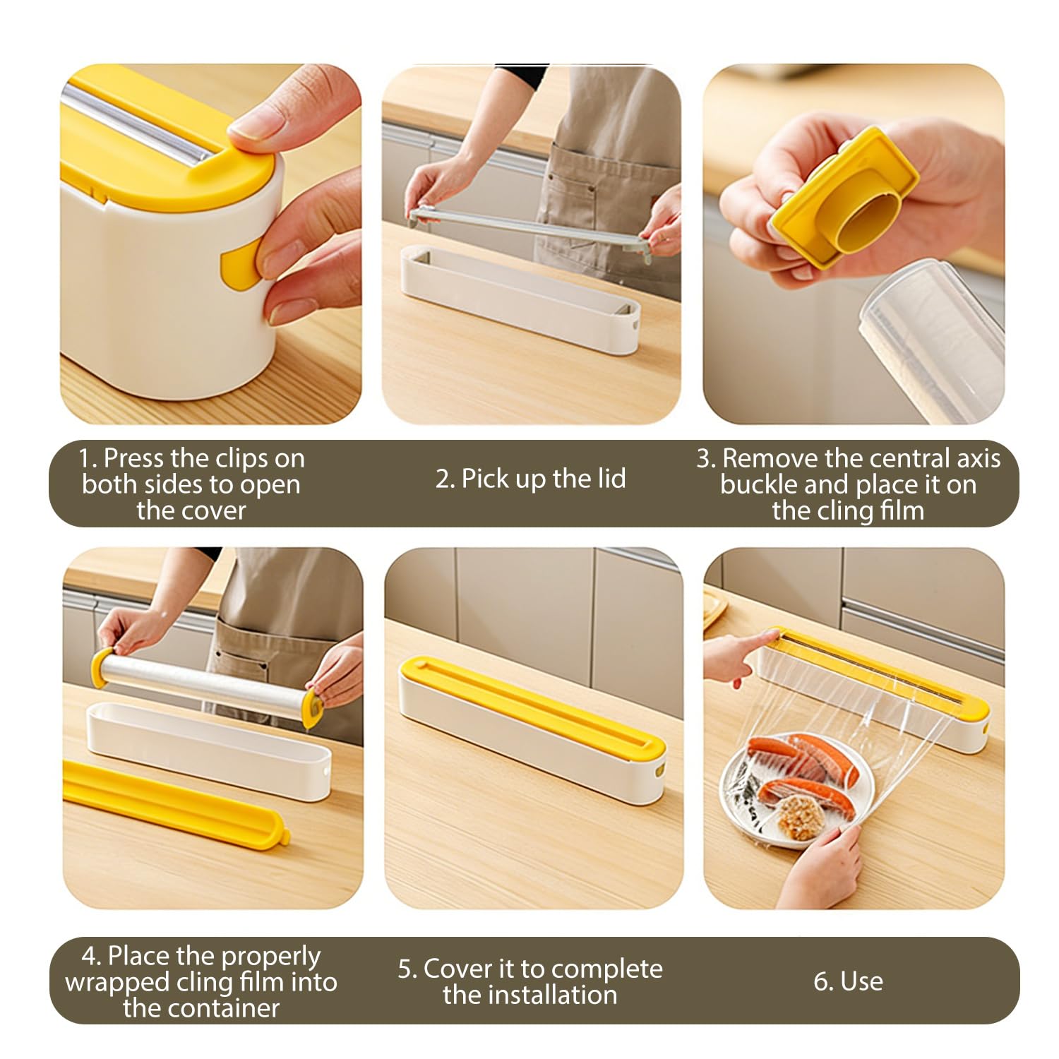 Magneétique Coupe Film Alimentaire - Élégant blanc et jauneDistributeur & Dérouleur Pour Papier Aluminium Et Film Alimentaire, Pratique Coupe Lisse Sans Perçage, Organisateur De Cuisine