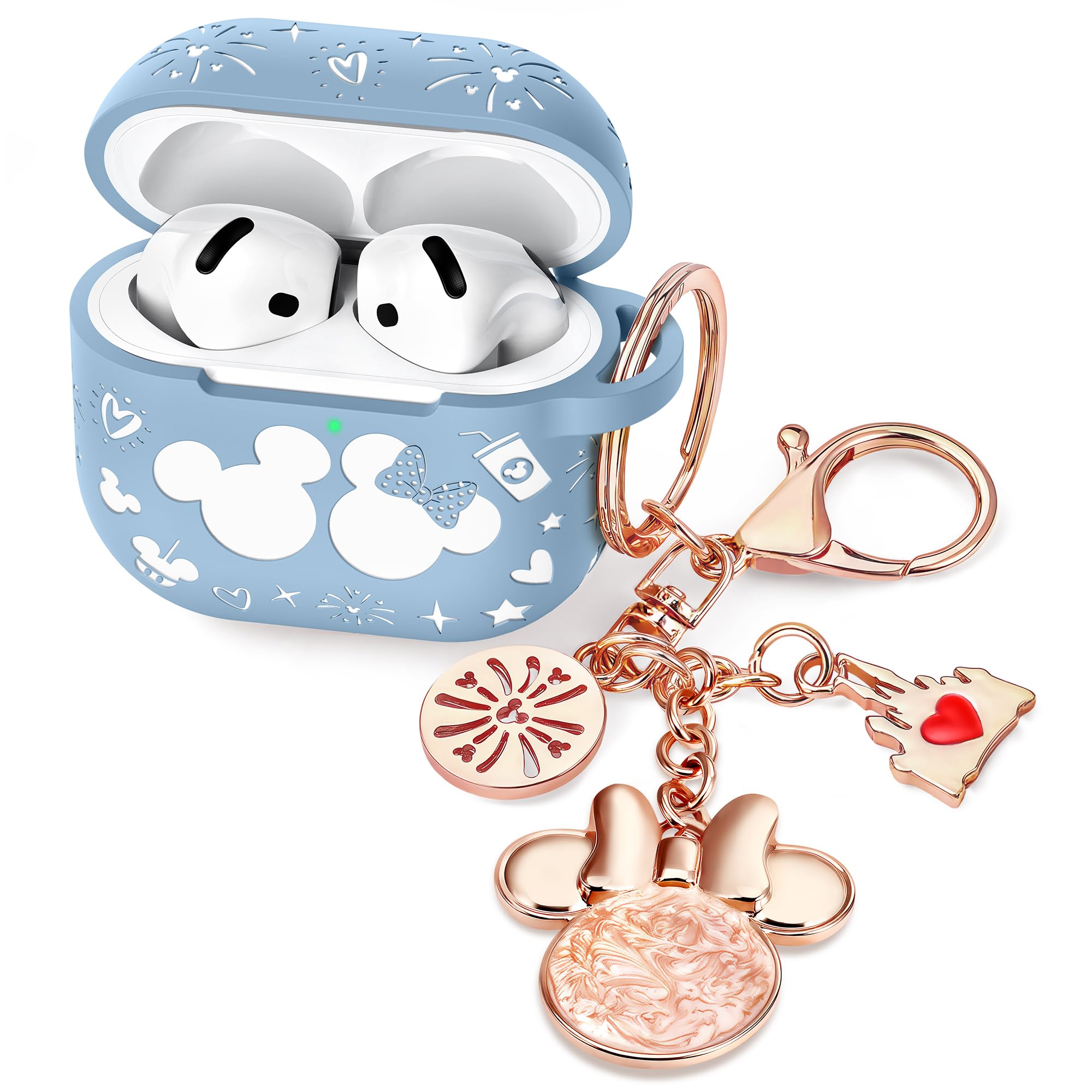 Photo 1 of (with Cute Keychain) Girovo Compatible with Apple Airpods 4 Case 2024 Women, Soft Silicone Two-Tone Funny Cartoon Engraved Portable 360° Full Protection Anti-Scratch Air pod 4 Case Blue/White