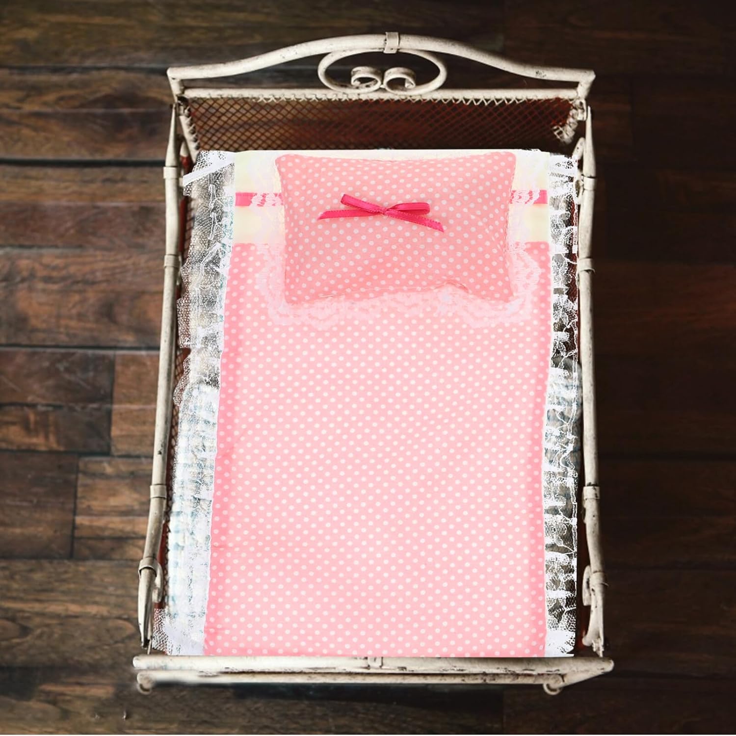 TOYANDONA Doll House Bedding Set 2 Pieces Miniature Bed Sheets and Pillows Cotton Cloth Bedroom Accessories for Dollhouse Bedroom Decor