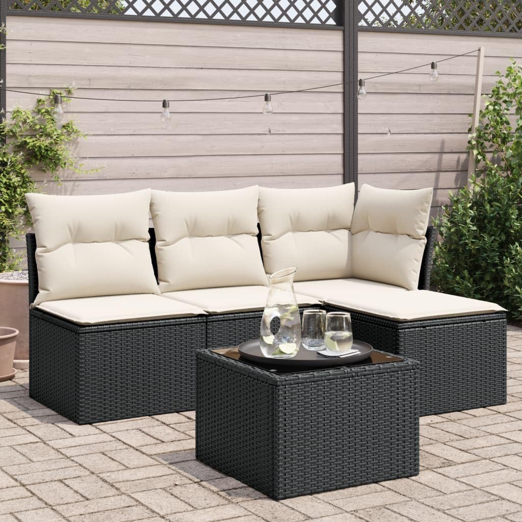 Keyroto 5-TLG. Gartensofa Mit Stauraum, Gartenlounge Mit Stauraum, Balkonmöbel Mit Stauraum, Lounge Gartenmöbel Set, Gartenlounge Set, Lounge Couch Balkon, mit Kissen Schwarz Poly Rattan Garten