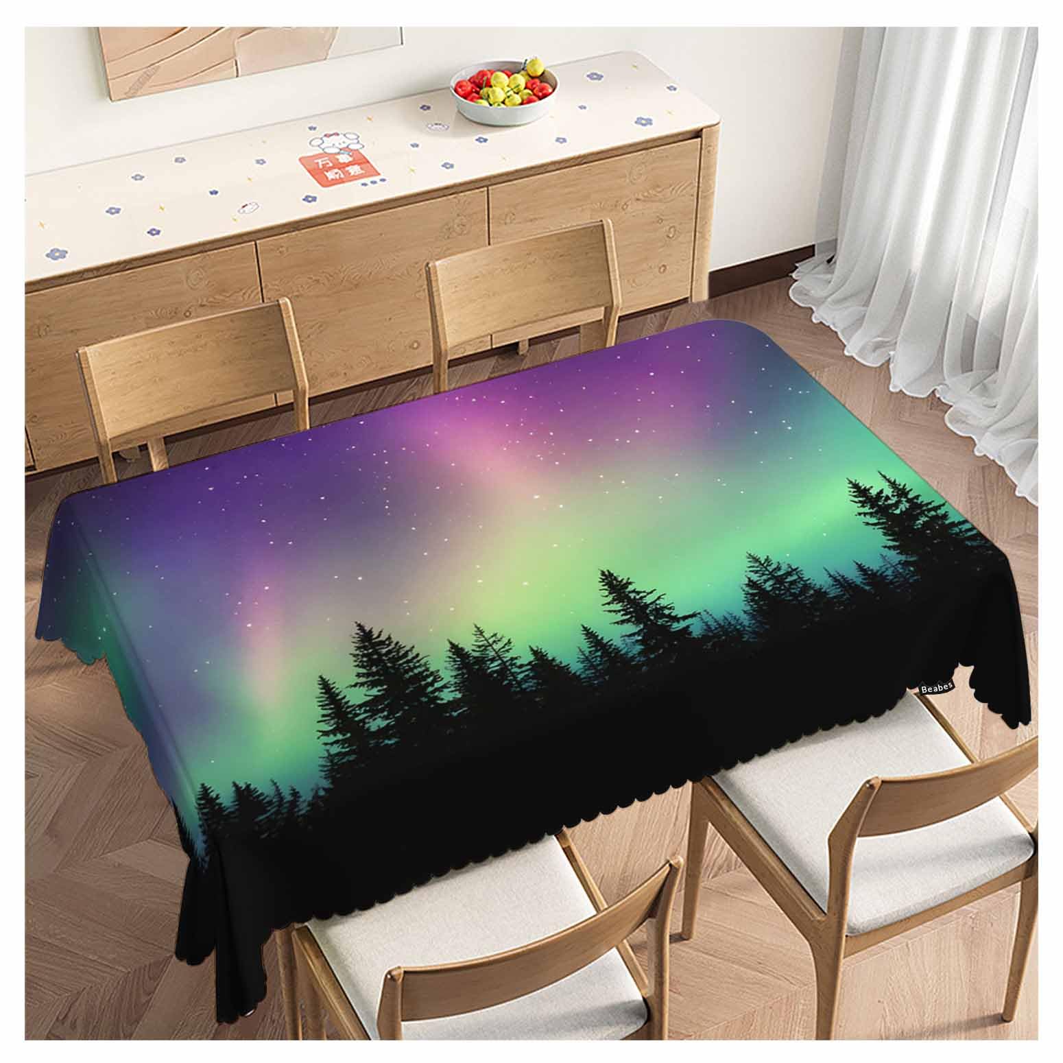 Housse de table rectangulaire résistante Épinette Aurore Boréale pour buffet festif