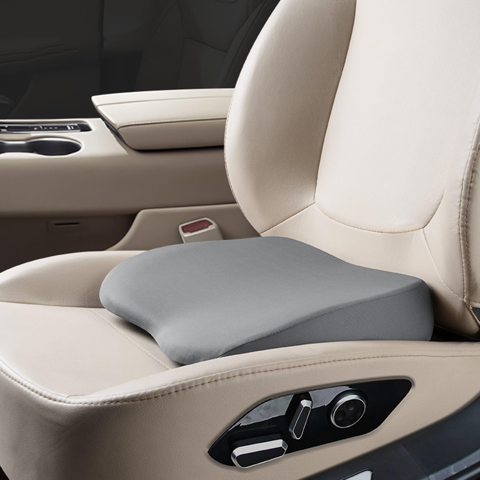 2 in 1 Car Seat Cushion Lumbar Support Pillow, 3.5in Wedge Adult Booster Seat Pad for Driver, Comfort Coccyx Cushion for Tailbone & Back Pain Relief,Gray