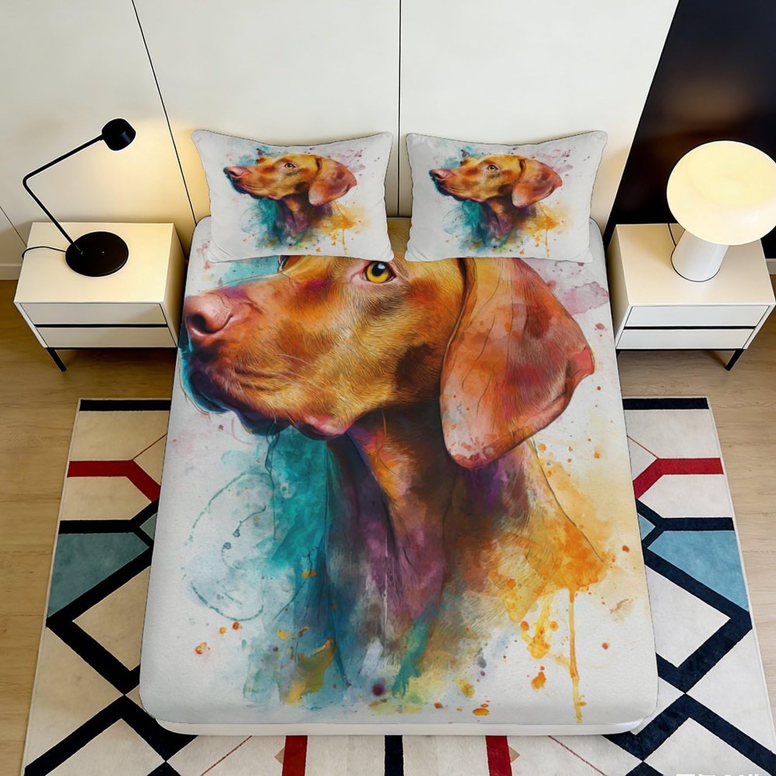 Jqzkxnhpbr Style-9 3D Printed Dog Portrait Fitted Sheet Microfiber Soft Decorative Watercolor Bed Cover For Bedroom Dorm Guest Room Mattress Protection 90X200x25cm