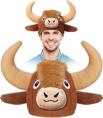 Shihanee Highland Cow Head Plush Hat Highland Cow Gift for Women Animal Headwear Party Supplies Costume Animal Hat Gifts for Women Photo Booth Prop Dress up Accessory