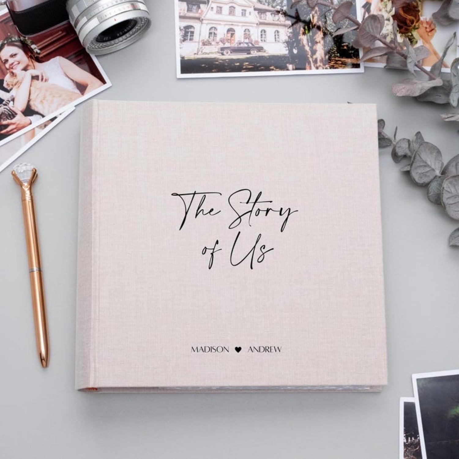 Personalized Photo Album 4x6 for100 Photos,Linen Wedding or Anniversary Photo Album with Sleeves for 10x15 cm Photos. Custom Gift