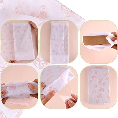 Miniatura 4 de 30 hojas de papel de seda de mariposa, 14 x 20 pulgadas, hojas de papel de seda dorado y oro rosa para embalaje para Navidad, boda, fiesta de