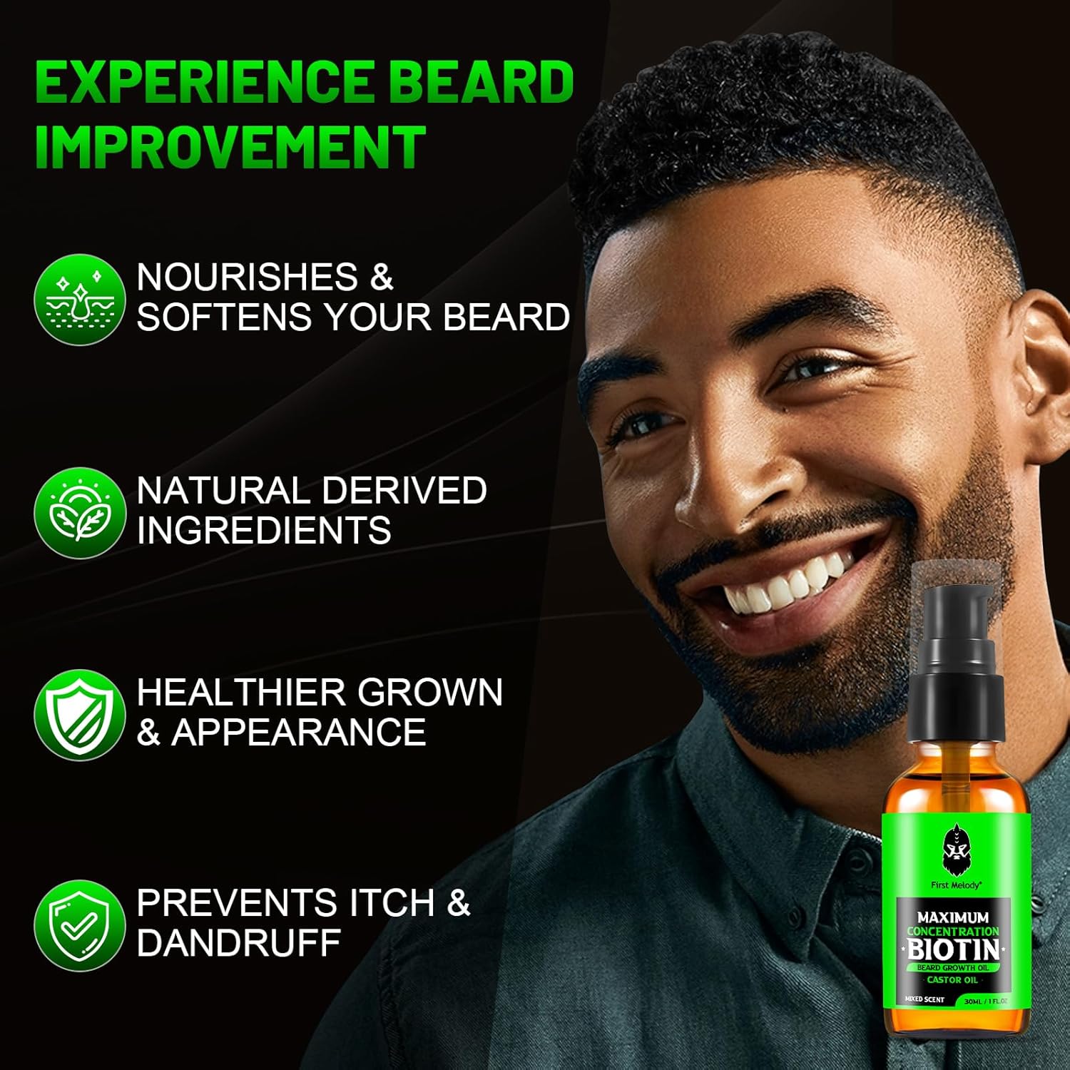 Beard Oil,Maximun Thickening Biotin, with Castor Oil and Argan & Jojoba Oils, Promotes Beard Growth, Styles, Strengthens & Softens Beards & Mustaches,1 Ounce*2（2 Pack） - Image 5