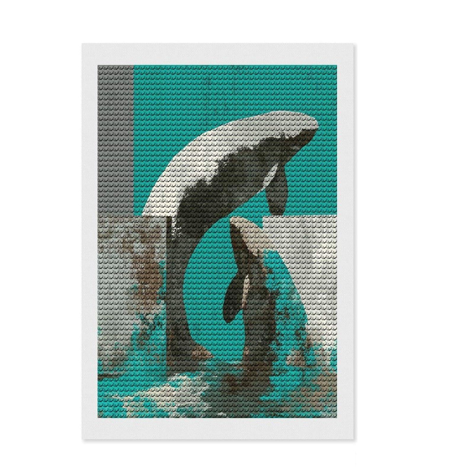 Junmoney Whale Motion Diamond Painting Kit 8"x12", Full Kit Included, Calming Craft to Unwind, Office Decor, Gift Idea, Easy to Enjoy