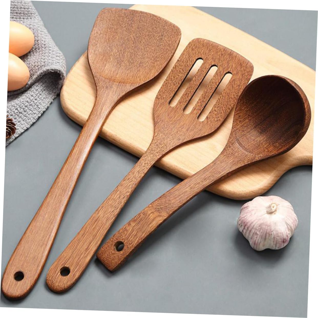 Cabilock Natural Wood Cooking Utensils Set En Spoons Soup Spoon Long Handle Spoon Serving Scoop Wood Shovel Kitchen Tableware for Home Restaurant