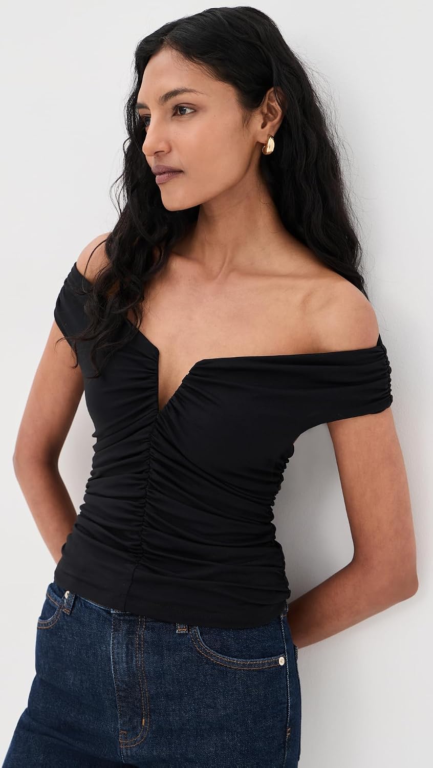 Susana Monaco Women's Off Shoulder Long Sleeve V-Wire Top