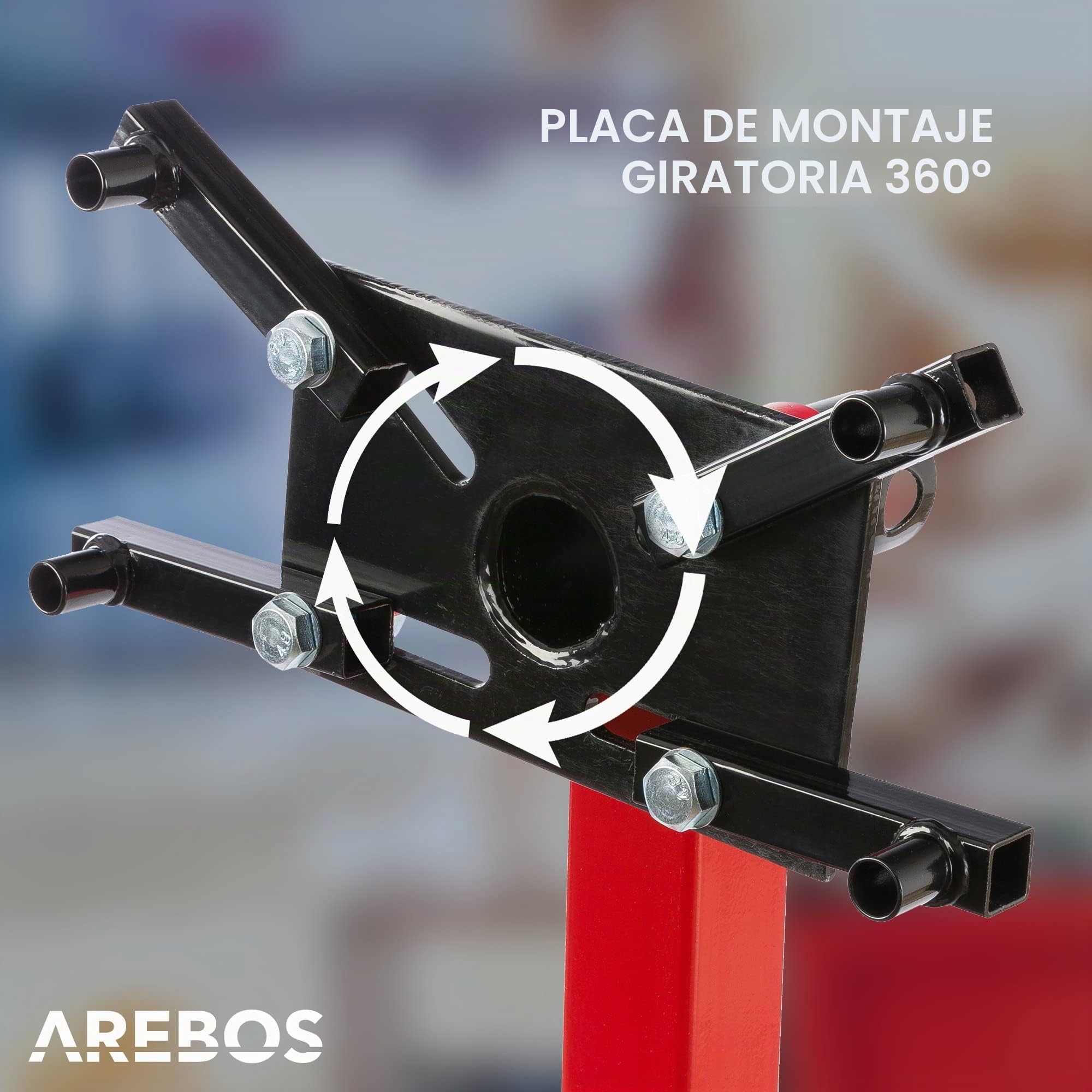 Arebos Soporte del Motor | Soporte de la Caja de Cambios | Soporte de Montaje | Motor 570 kg | 360° Giratorio | Rojo | Robusto | con rodamiento de Bolas