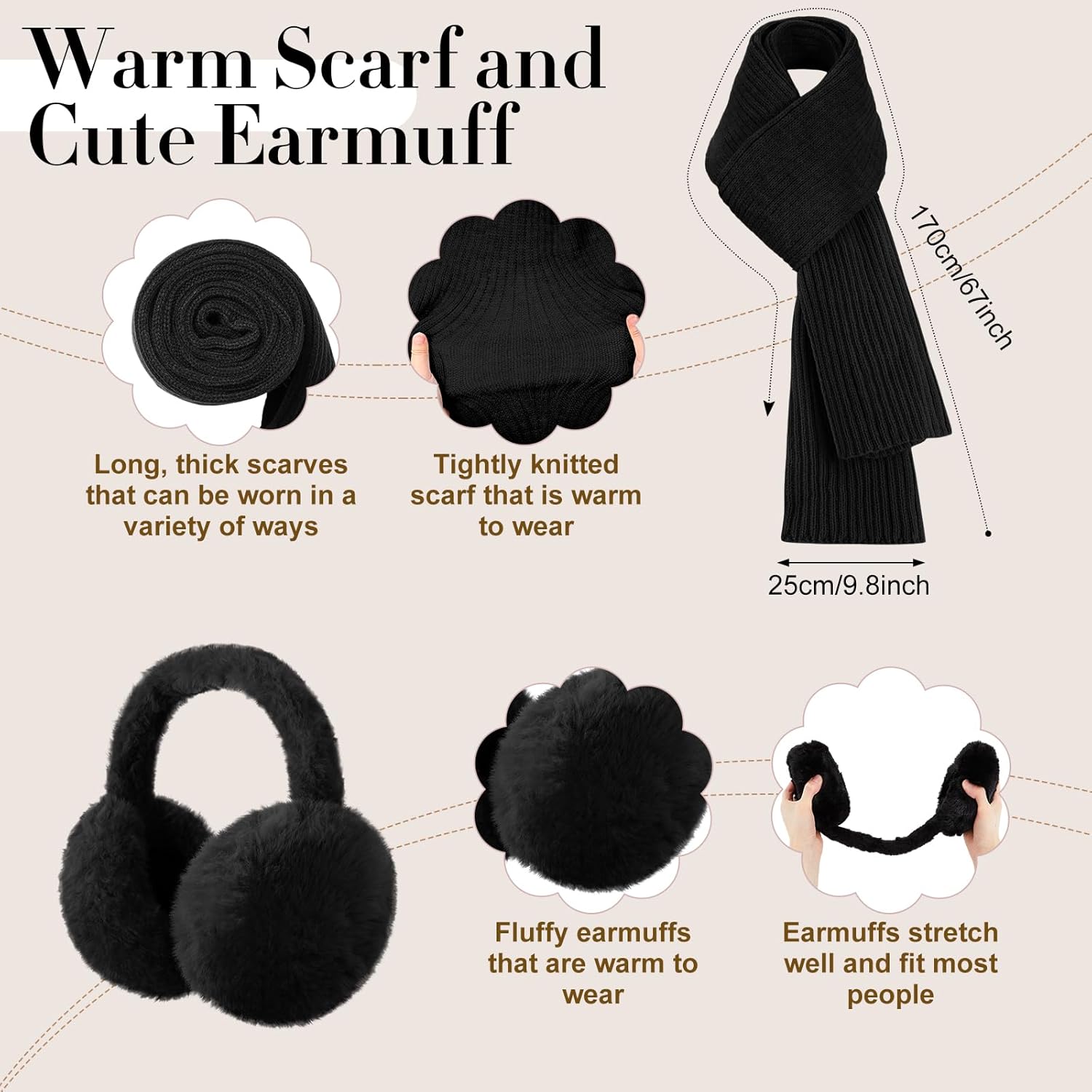Geyoga 6 Pcs Winter Warm Set for Women Warm Beanies Hats Touchscreen Gloves Long Scarf Ear Muffs Socks Winter Gifts for Women - Image 5