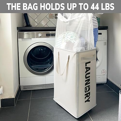 Miniatura 4 de Goodpick Cestas de lavandería con ruedas y asa, paquete de 2 cestas plegables de 75 L, cesta de lavandería con bolsas de lavado extraíbles para