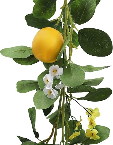 Miniatura 9 de Asodomo Guirnalda artificial de limón de 6 pies para primavera y verano con limones y flores, guirnalda de frutas sintéticas para cocina, mesa,