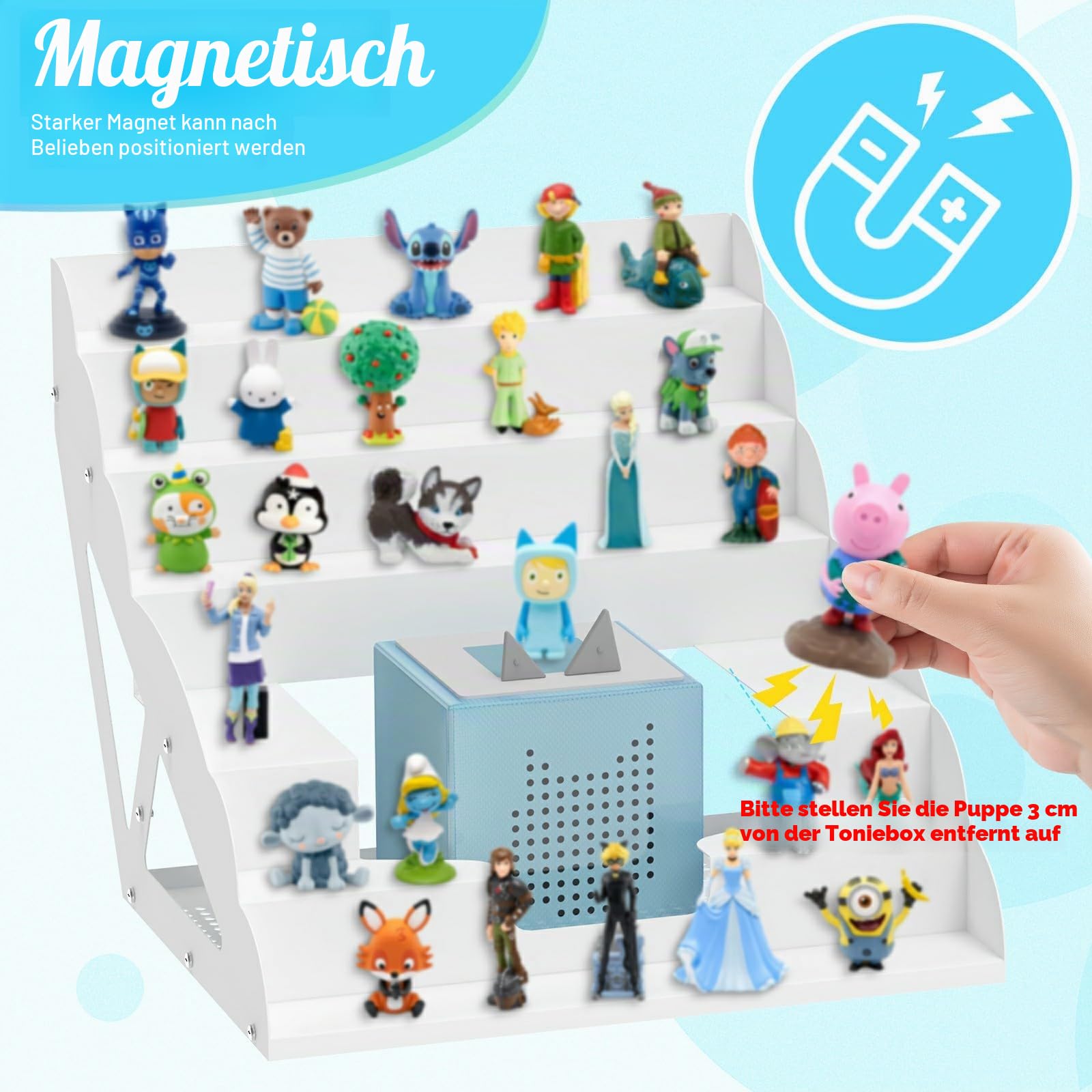 DUDSOEHO für Tonie Regal magnetisch, Tonies Aufbewahrung für Tonie-Figuren, 30-50 Zeichen und Toniebox für Mädchen und Jungen in Weiß Küche, Haushalt & Wohnen