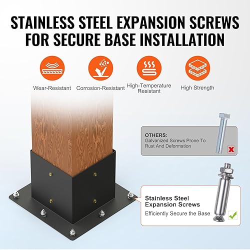 Miniatura 4 de VEVOR Kit de soporte para pérgola de 6 x 6 pulgadas, 4 piezas de soporte de esquina resistente de 4 vías, kit de base de poste de carpintería, vigas